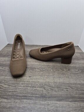 Vivaia Melody Brown Knit Square Toe Chunky Heels Pumps Size 6.5 US 37 EU